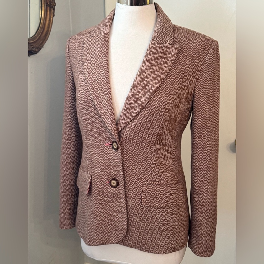 Sundance Tan Herringbone Blazer XS Preppy Academia Old Money Jacket - Picture 4 of 13